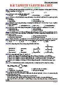 192 Câu hỏi trắc nghiệm môn Hóa học Lớp 12 - Este và este đa chức (Có đáp án)