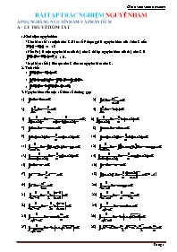 260 Câu trắc nghiệm môn Toán Lớp 12 - Nguyên hàm (Có đáp án)