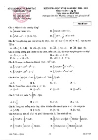 Bộ Đề kiểm tra học kì II môn Toán Lớp 12 (Có đáp án) - Năm học 2018-2019 - Sở GD&ĐT