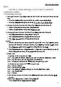Đề cương ôn tập môn Toán Lớp 12 - Chủ đề 1+2: Tính đơn điệu và cực trị của hàm số