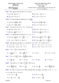Đề kiểm tra học kì II môn Toán Lớp 12 - Mã đề 01 (Có đáp án) - Năm học 2016-2017 - Sở GD&ĐT Đồng Nai